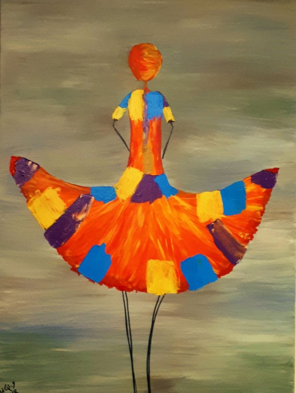 רקדנית בשמלה צבעונית